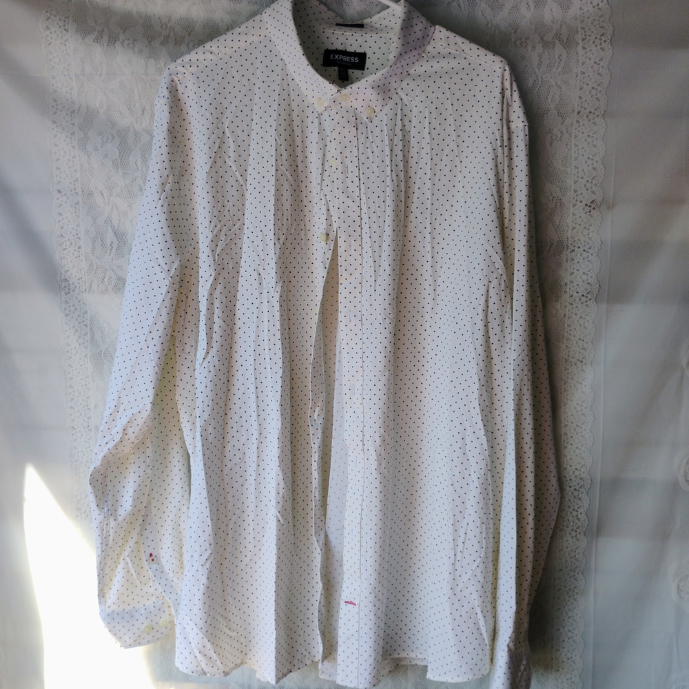 Express Ivory With Blue Polka Dot Shirt  Sz XXL